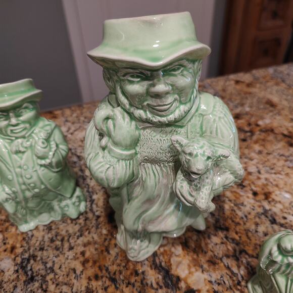 Vintage Unicorn Stamped Green Glazed Shepherd Stoneware Toby Jug Lot of 3 - Picture 5 of 13